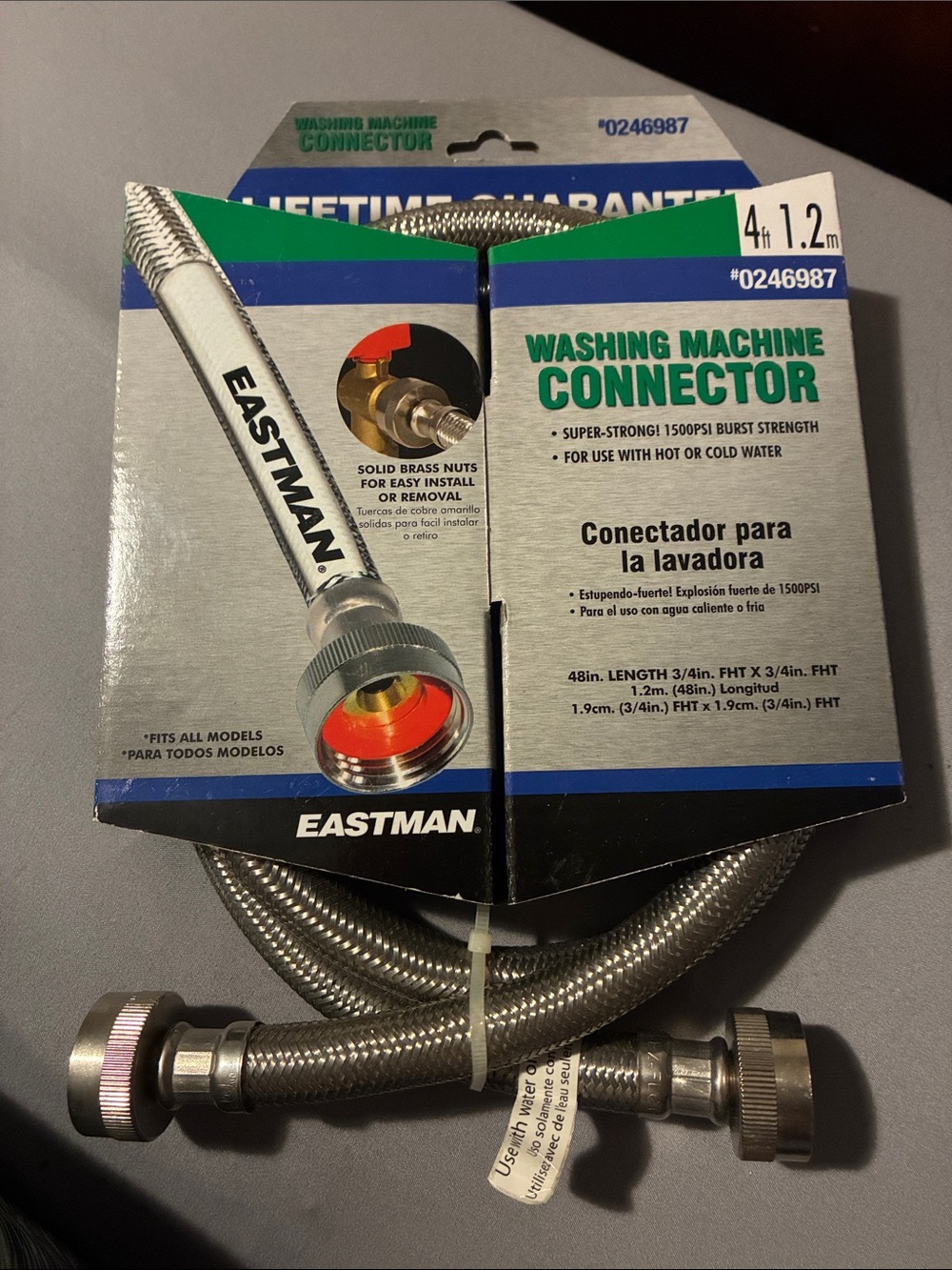 Eastman Silver Washing Machine Connector - 4 ft (1.2m)